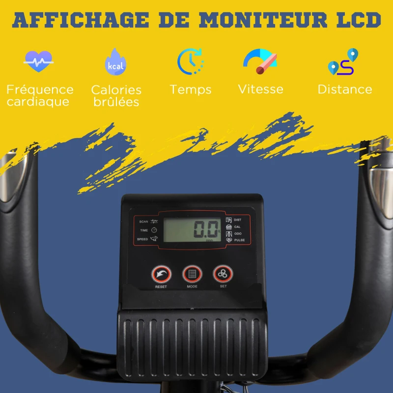 HOMCOM Vélo elliptique 2 en 1 vélo d'appartement écran LCD Multifonction Hauteur & résistance réglable Acier Noir