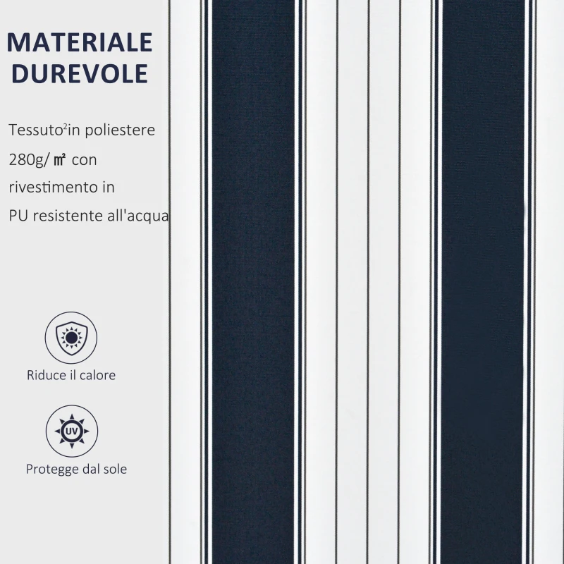 Outsunny Tenda da Sole a Bracci per Esterno con Manovella, Metallo e Poliestere, 3x2.5m Blu e Bianco
