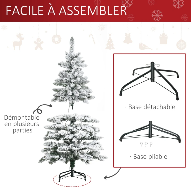 HOMCOM Sapin de Noël Artificiel enneigé 150H cm Lumineux LED x 150 Multicolore 351 Branches Vert Blanc