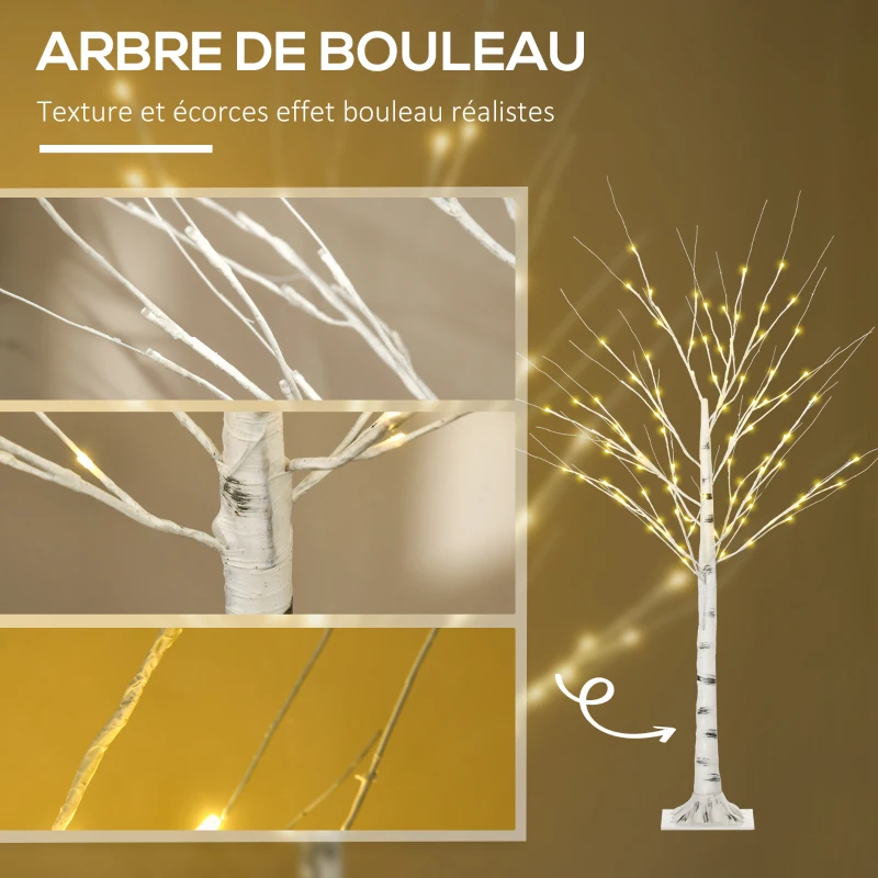 HOMCOM Arbre lumineux LED - décoration lumineuse blanc chaud - 96 LEDs - usage intérieur - 150 cm - décoration de noël chambre maison blanc