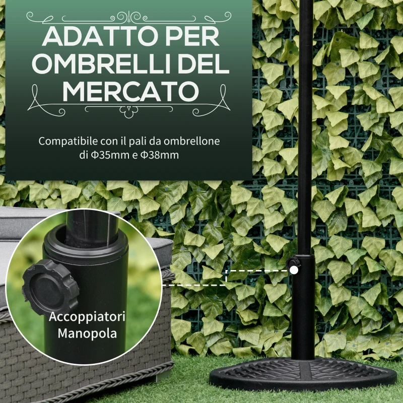 Outsunny Base per Ombrellone Rotonda Effetto Rattan Ø45x33 cm, Peso 9.5kg per Giardino e Terrazzo, Nero