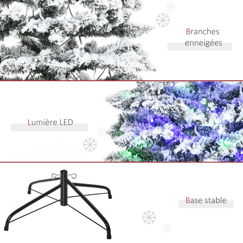 HOMCOM Sapin de Noël Artificiel enneigé 150H cm Lumineux LED x 150 Multicolore 351 Branches Vert Blanc