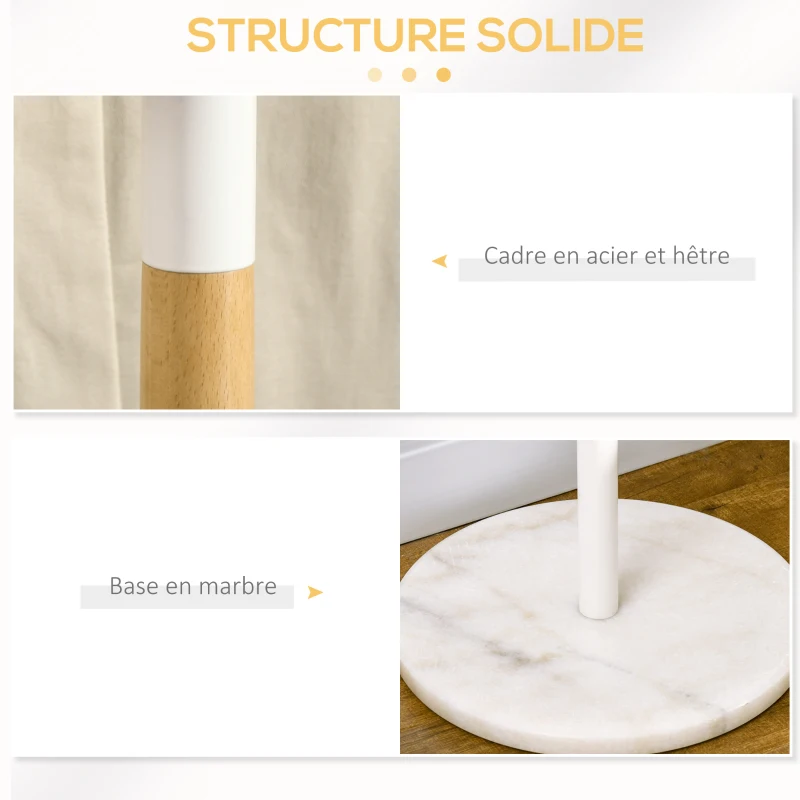 HOMCOM Valet de Nuit Multifonctionnel Porte-Manteau sur pied portant à vêtements manteau chapeaux sacs en bois et métal hauteur 152 cm - blanc