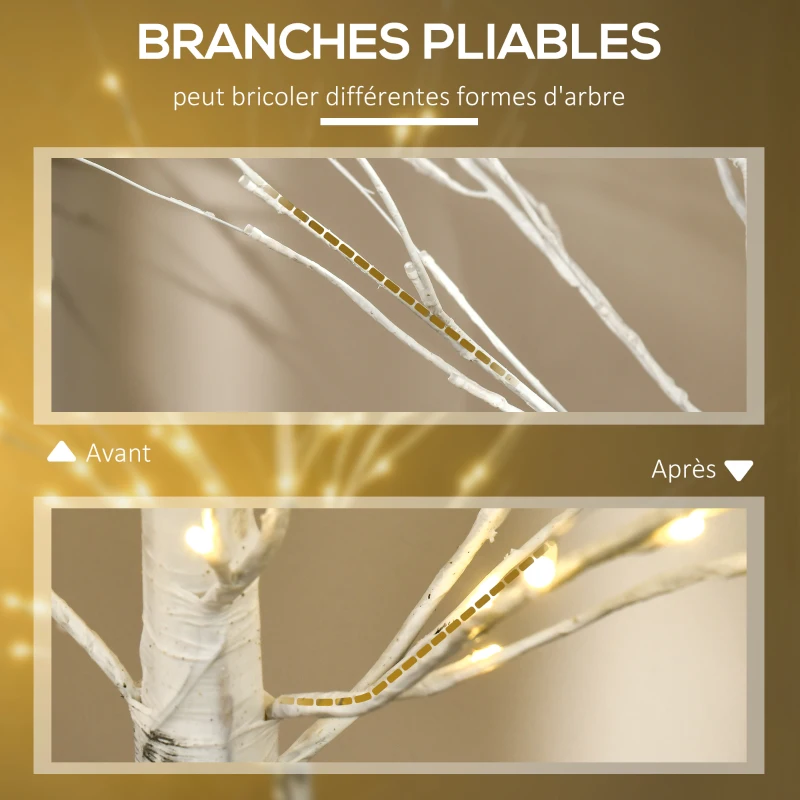 HOMCOM Arbre lumineux LED - décoration lumineuse blanc chaud - 96 LEDs - usage intérieur - 150 cm - décoration de noël chambre maison blanc