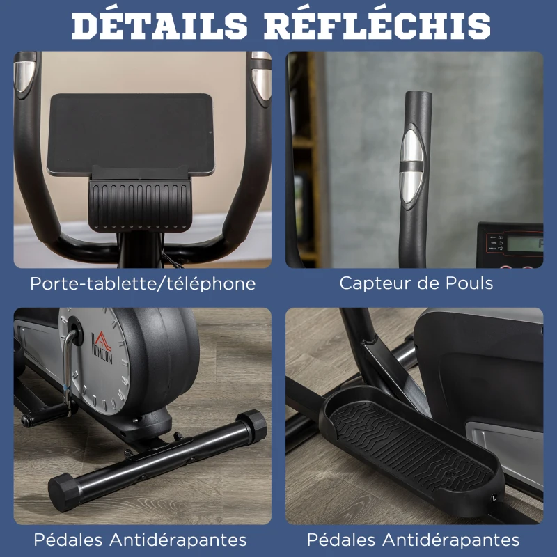 HOMCOM Vélo elliptique 2 en 1 vélo d'appartement écran LCD Multifonction Hauteur & résistance réglable Acier Noir