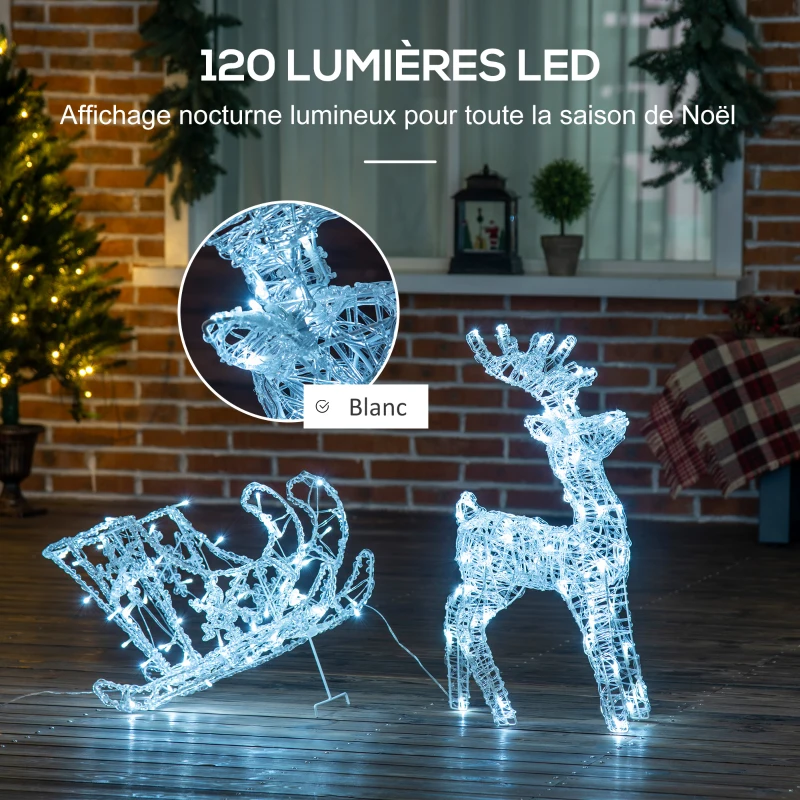 Outsunny Renne et traineau lumineux décoration de Noël 120 LED -  90 x 30 x 60 cm