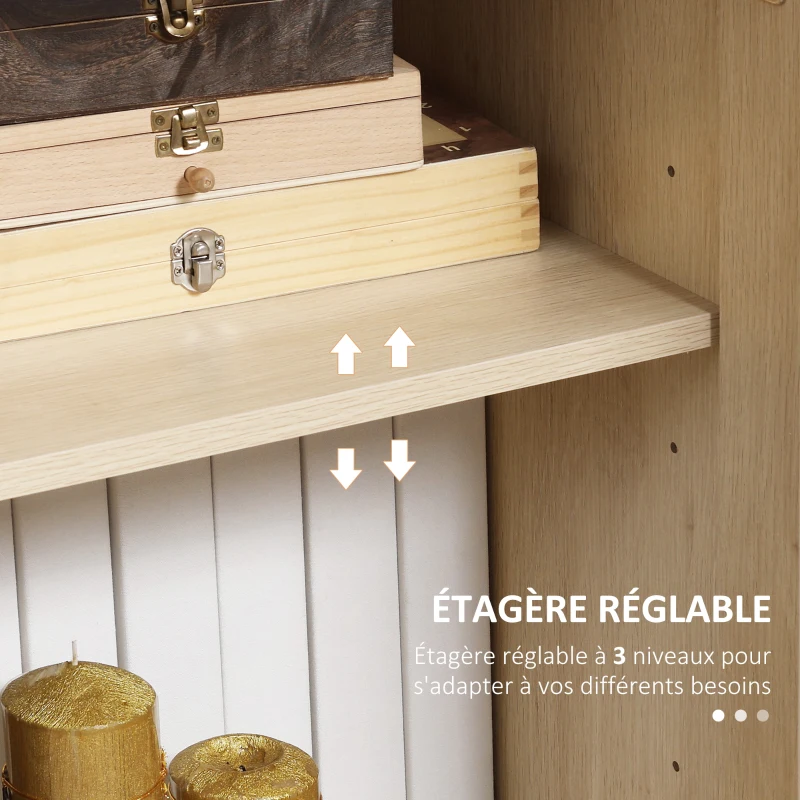 HOMCOM Buffet haut meuble de rangement design bohème double portes avec 3 étagères en cannage - 73 x 41 x 102 cm