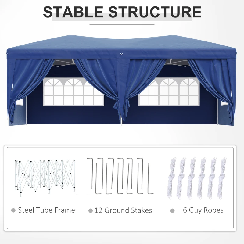 Outsunny Gazebo Pieghevole da Giardino Esterno con 6 Pannelli Laterali 6x 3x 2,55m