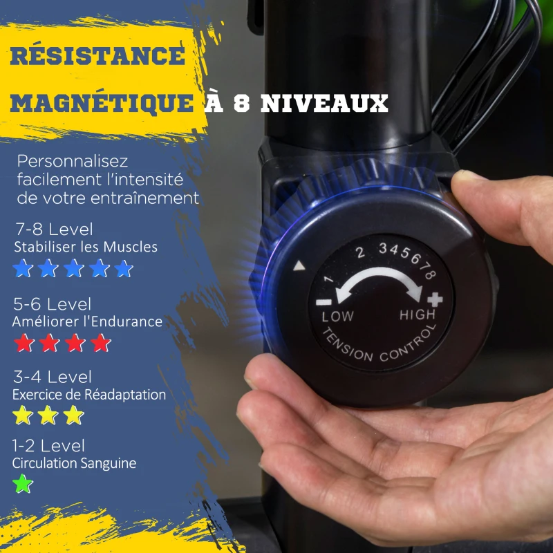 HOMCOM Vélo elliptique 2 en 1 vélo d'appartement écran LCD Multifonction Hauteur & résistance réglable Acier Noir