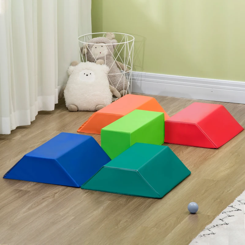 HOMCOM 5 Blocs de Construction en Mousse XXL - Jeux éducatif - Module motricité - parcours motricité enfant- certifiés Normes EN71-1-2-3 - Mousse EPE revêtement PU Multicolore