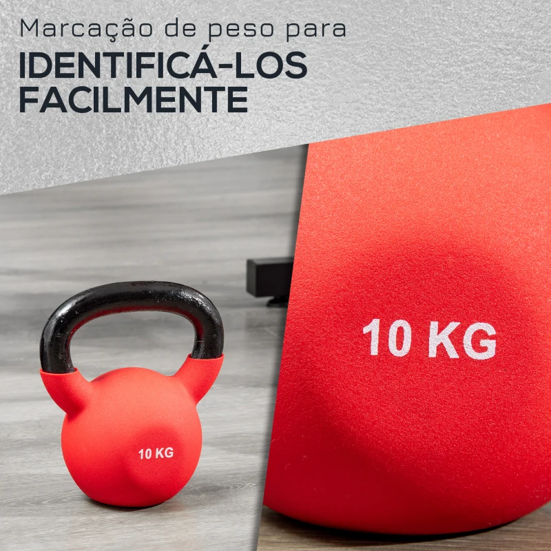 HOMCOM Kettlebell de 10 kg de Ferro Fundido Peso Russo com Revestimento de Neoprene para Treinamento de Força 18x11x20cm Vermelho
