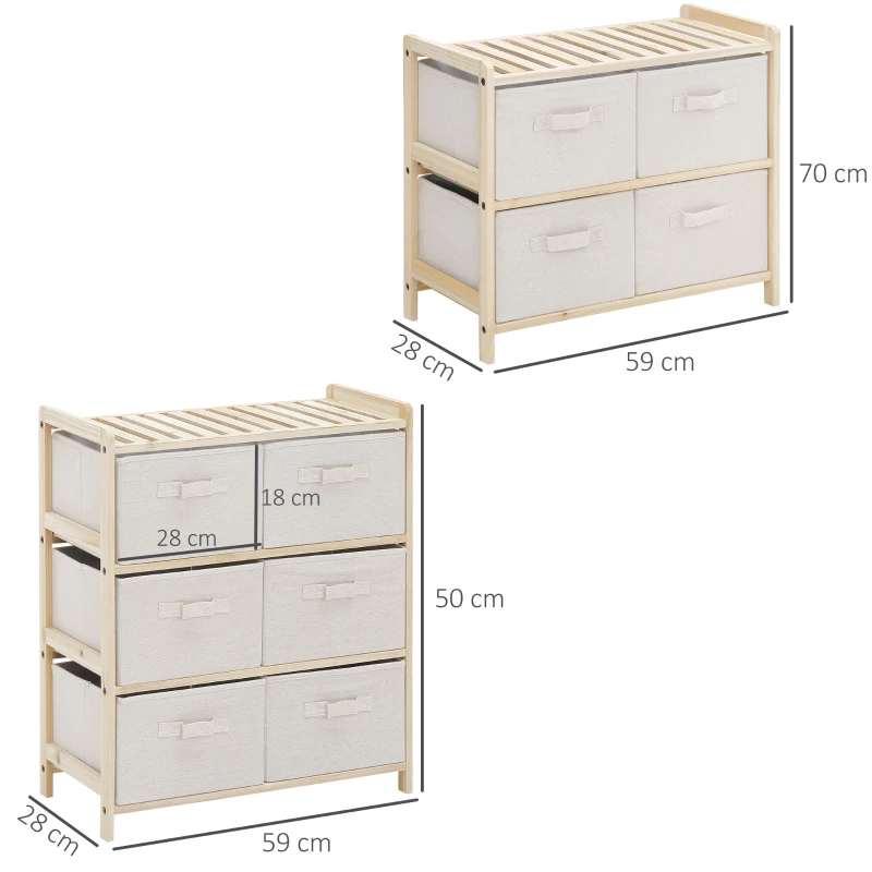 HOMCOM Ensemble de 2 pièces commodes en tissu meubles de rangement avec 10 tiroirs pliants en tissu de lin style élégant pour chambre à coucher bureau salon bois naturel beige