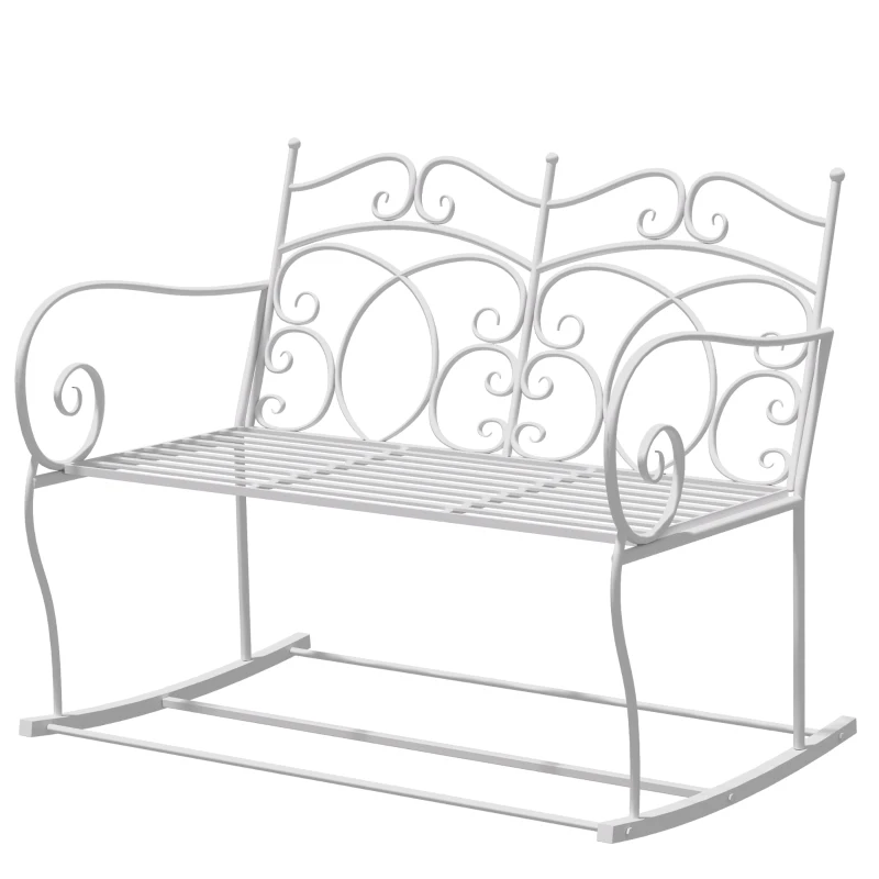 Outsunny Panchina a Dondolo da Esterno, Dondolo 2 Posti Biposto da Giardino stile Shabby in Metallo 103 x 74.5 x 88cm, Bianco