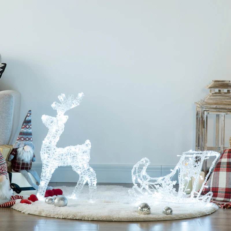 Outsunny Renne et traineau lumineux décoration de Noël 120 LED -  90 x 30 x 60 cm
