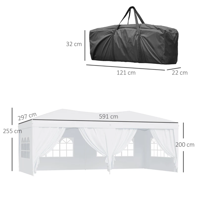Outsunny Gazebo Pieghevole da Giardino 6x3 m con 6 Pannelli Laterali Bianco