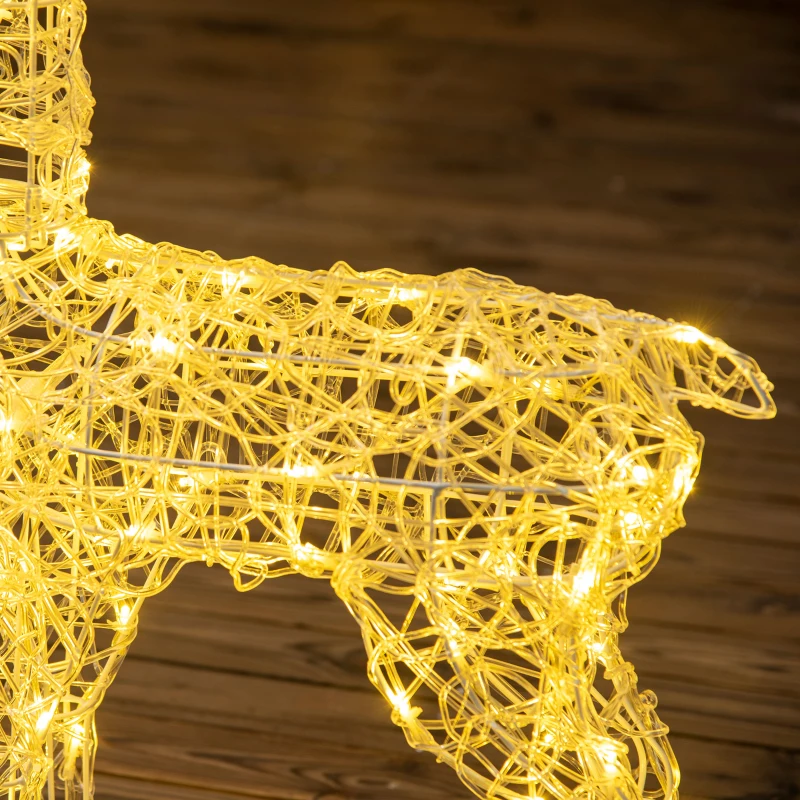 Outsunny Renne lumineux décoration de Noël 80 LED avec 4 piquets de fixation - 50 x 40 x 90 cm