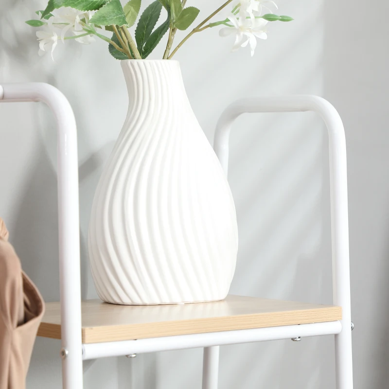 HOMCOM Suporte para Cabides com 4 Prateleiras de Armazenamento e Barra de Pendurar Estilo Industrial 101x39x160cm Madeira e Branco