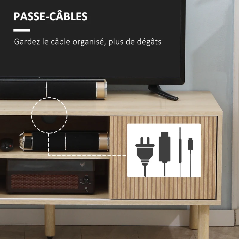 HOMCOM Meuble TV support TV pour télévision jusqu'à 50 pouces 2 portes coulissantes et 2 niches avec passe-câbles - 115 x 40 x 49 cm