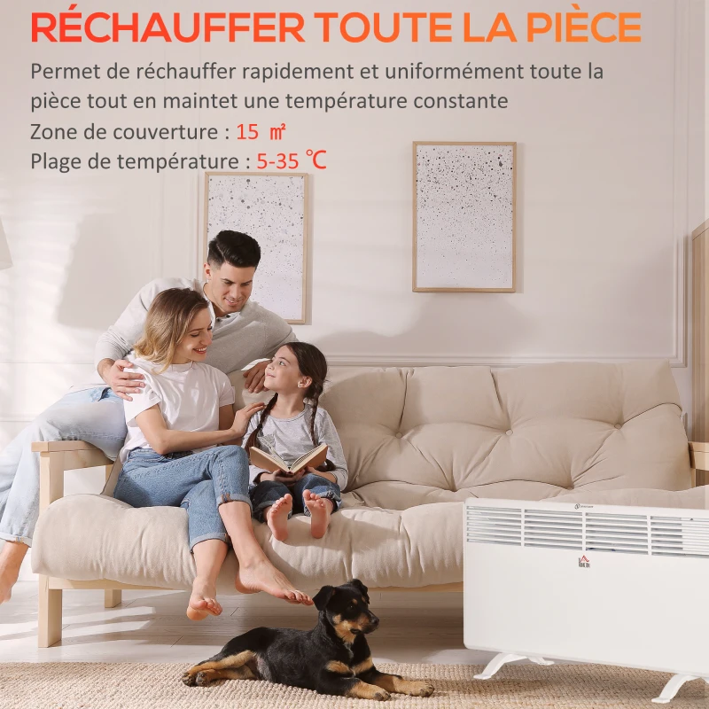HOMCOM Radiateur électrique convecteur mural 1800 W avec thermostat - panneau LED - 87 x 23,5 x 45,5 cm - blanc