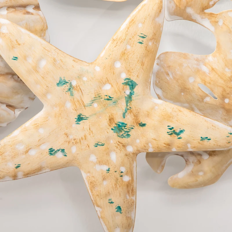 HOMCOM Decoração de Parede de Metal 3D com Conchas Estrela do Mar Coral 66x30,5cm Arte de Parede Bege