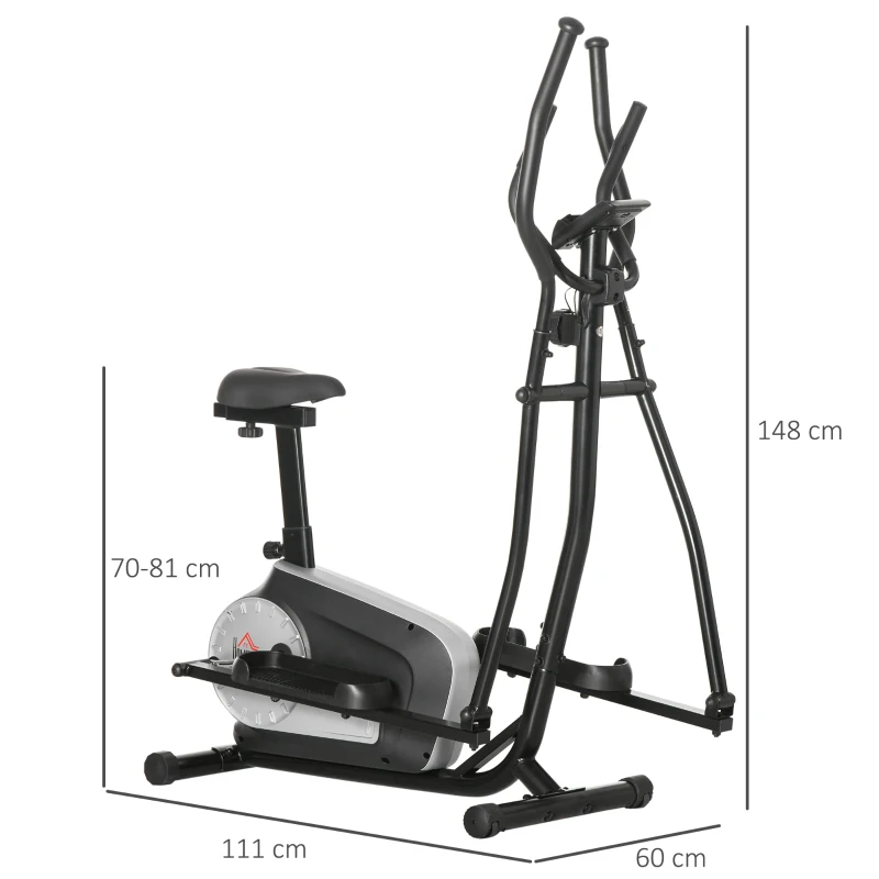 HOMCOM Vélo elliptique 2 en 1 vélo d'appartement écran LCD Multifonction Hauteur & résistance réglable Acier Noir