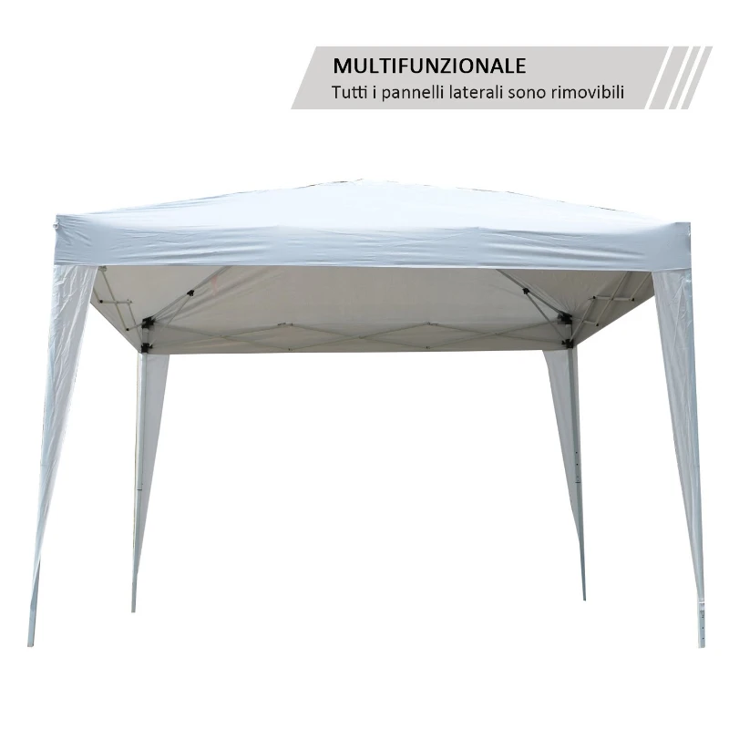 Outsunny Gazebo da Giardino 3x3m Pieghevole e Impermeabile con Pannelli Laterali, Bianco