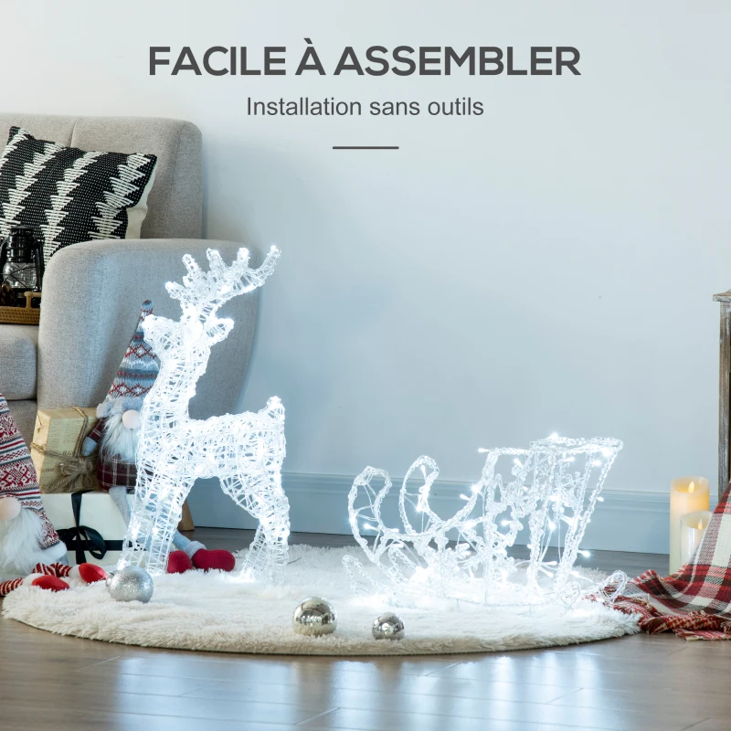 Outsunny Renne et traineau lumineux décoration de Noël 120 LED -  90 x 30 x 60 cm
