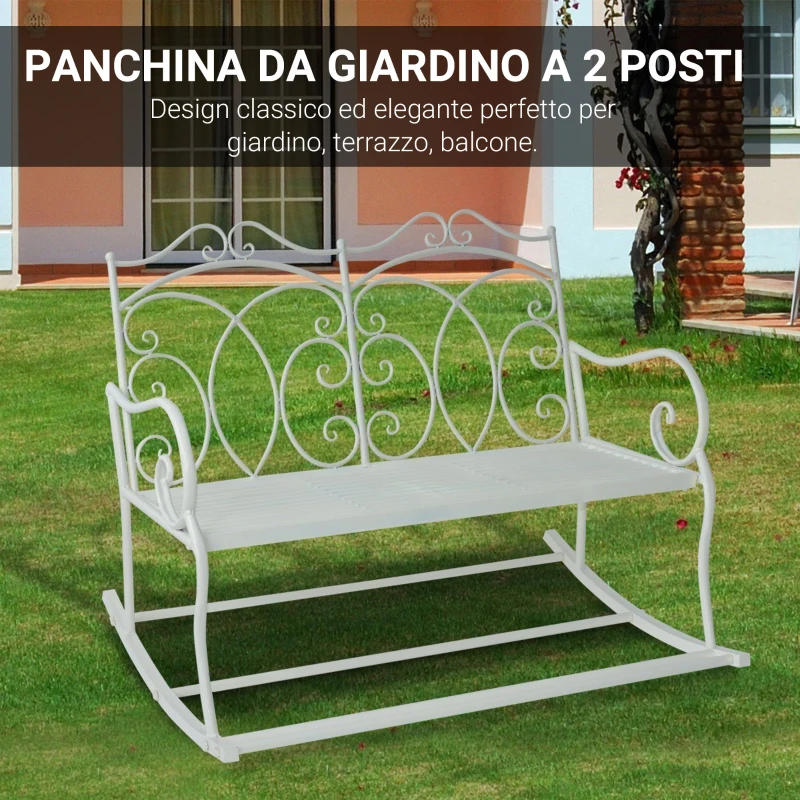 Outsunny Panchina a Dondolo da Esterno, Dondolo 2 Posti Biposto da Giardino stile Shabby in Metallo 103 x 74.5 x 88cm, Bianco