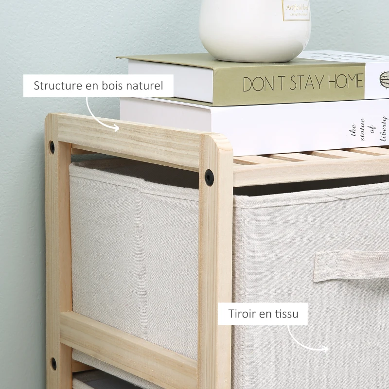 HOMCOM Ensemble de 2 pièces commodes en tissu meubles de rangement avec 10 tiroirs pliants en tissu de lin style élégant pour chambre à coucher bureau salon bois naturel beige