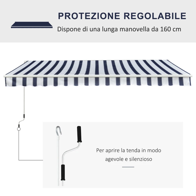 Outsunny Tenda da Sole a Bracci per Esterno con Manovella, Metallo e Poliestere, 3x2.5m Blu e Bianco