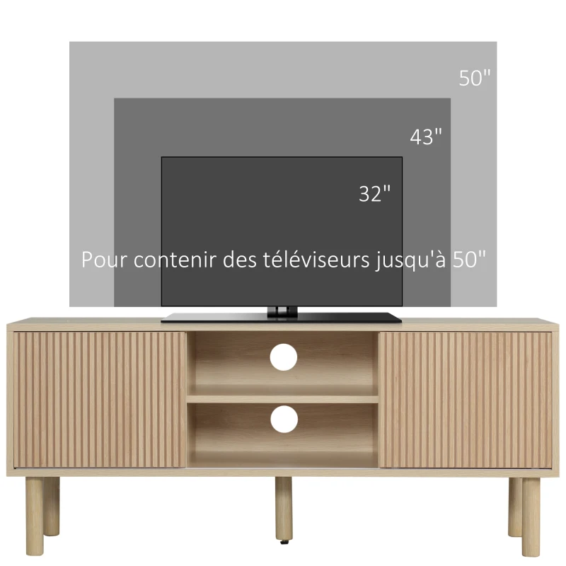 HOMCOM Meuble TV support TV pour télévision jusqu'à 50 pouces 2 portes coulissantes et 2 niches avec passe-câbles - 115 x 40 x 49 cm