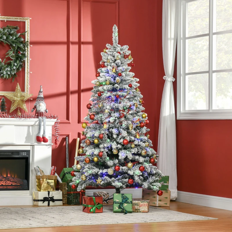 HOMCOM Sapin de Noël Artificiel Lumineux 180 cm arbre de Noël enneigé avec 10 modes d'éclairage Multicolore 585 Branches pour Maison, Magasin Vert