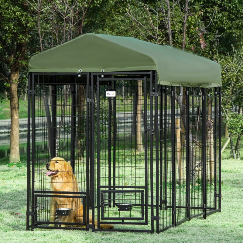 PawHut Casuta in Aer Liber, Lada cu Blocare pentru Animale, Gard din Sarma Sudata de Otel cu Baldachin(m-2)