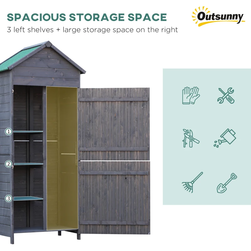 Outsunny Sopron de gradina 89 x 50 cm, din lemn pe 4 niveluri, cu 3 rafturi, Usi duble cu blocare, gri inchis