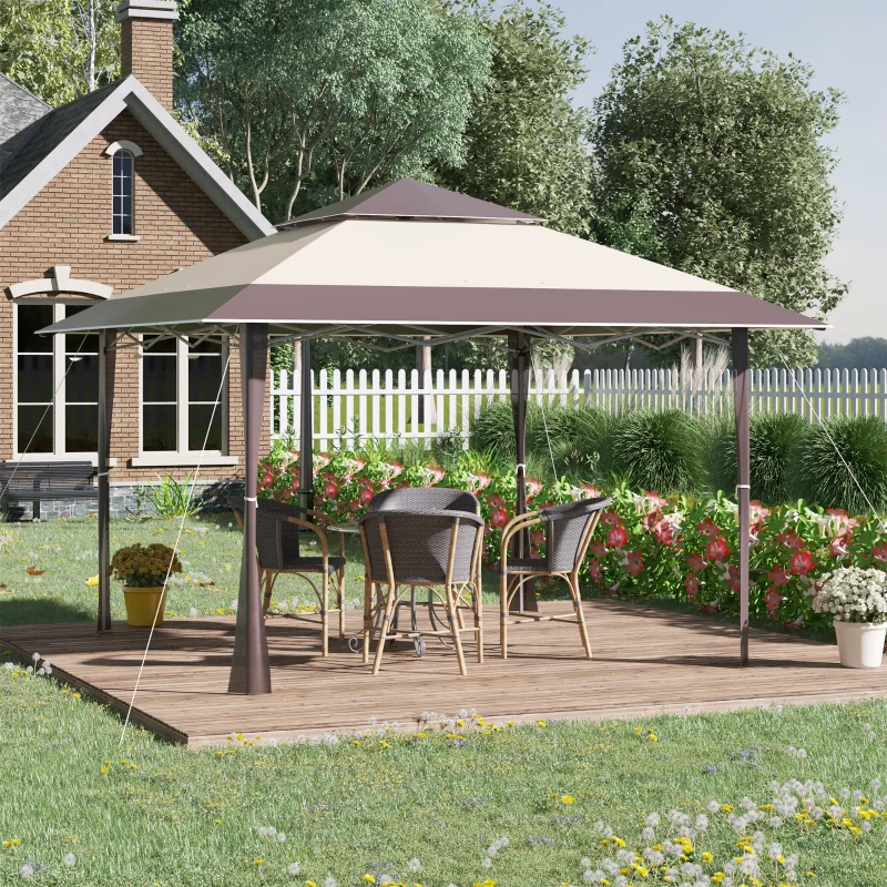 Outsunny Gazebo da Giardino Pieghevole 3.9x3.9m in Metallo, Gazebo Portatile con Borsa da Viaggio, Cachi