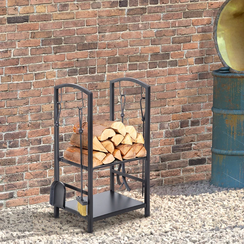 HOMCOM® STOJAK NA DREWNO KOMINKOWE REGAŁ Z NARZĘDZIAMI Czarny