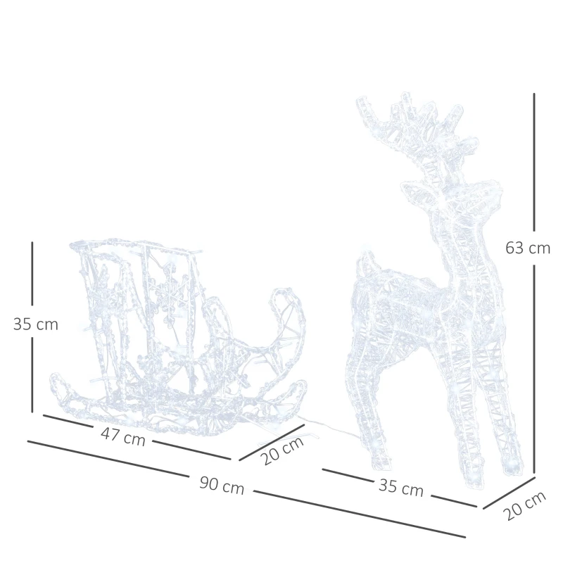 Outsunny Renne et traineau lumineux décoration de Noël 120 LED -  90 x 30 x 60 cm