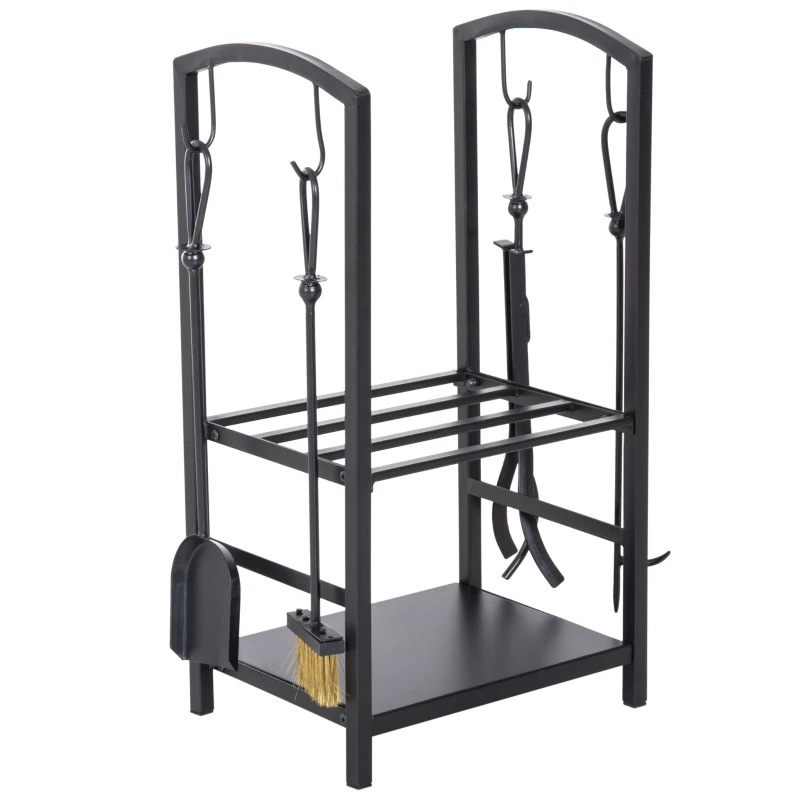 HOMCOM® STOJAK NA DREWNO KOMINKOWE REGAŁ Z NARZĘDZIAMI Czarny