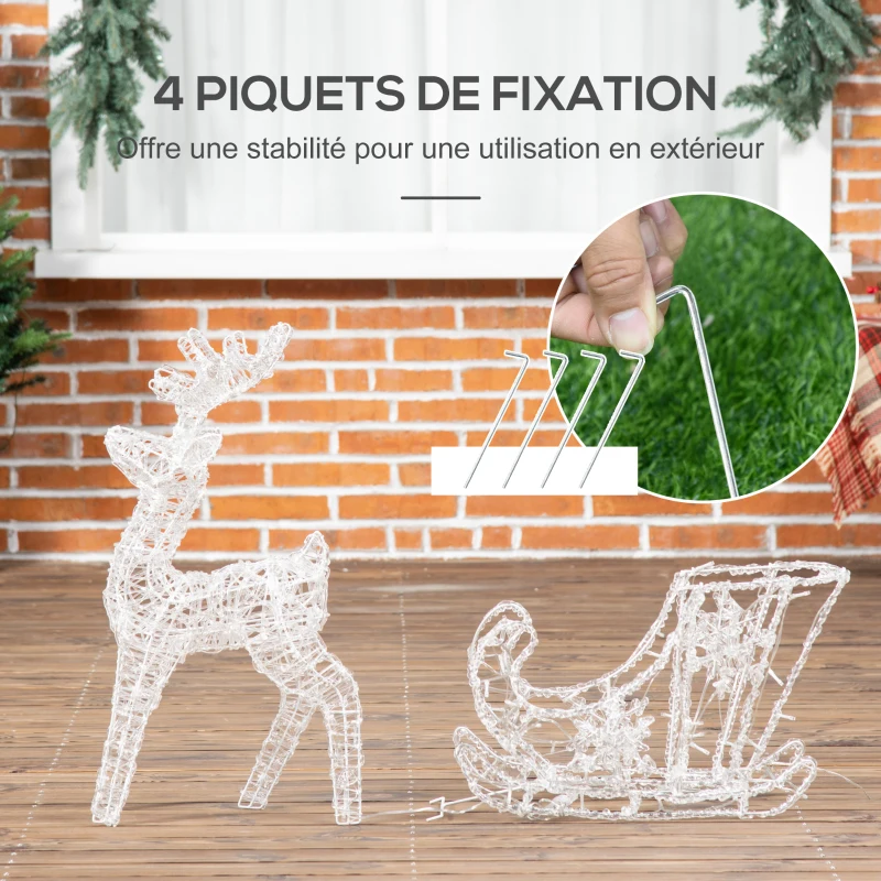 Outsunny Renne et traineau lumineux décoration de Noël 120 LED -  90 x 30 x 60 cm