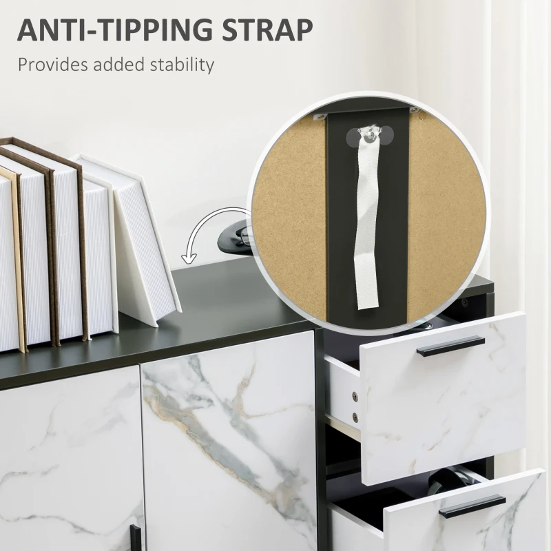 HOMCOM Dulap modern de depozitare cu dulap cu 2 usi, 3 sertare pentru living, birou, alb
