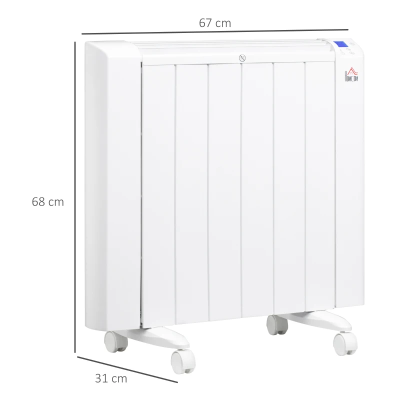 HOMCOM Aquecedor Elétrico 1500W Aquecedor Convector com Ecrã LCD 4 Modos Termostato Temporizador e 4 Rodas 67x31x68cm Branco