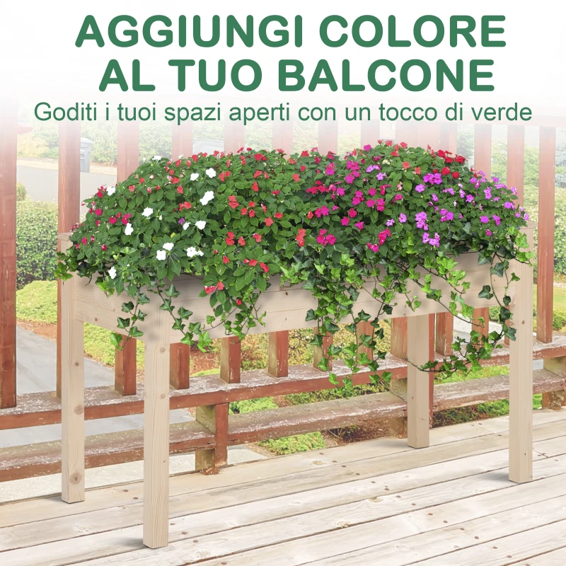 Outsunny Letto per Orto Rialzato, Orto Urbano Pensile Tavolo Porta Piante con Fodera in Tessuto per Giardino, 122.5x56.5x76cm, Legno