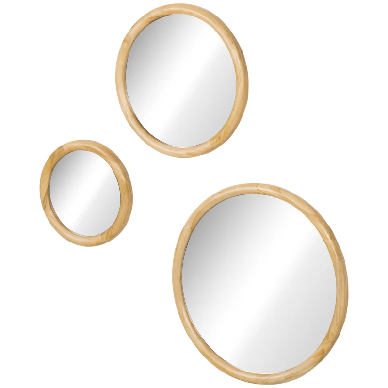 HOMCOM Lot de 3 Miroir Rond Miroir mural avec Cadre en Bois pour Chambre, Salle de Bain Ø 25,4 cm 35,6 cm et 45,7 cm