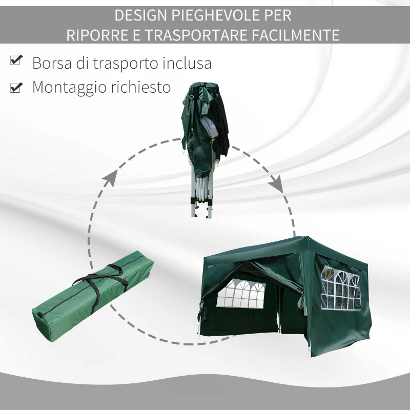 Outsunny Gazebo 3x3 m da Giardino Impermeabile con Pannelli Laterali Pieghevoli, Verde