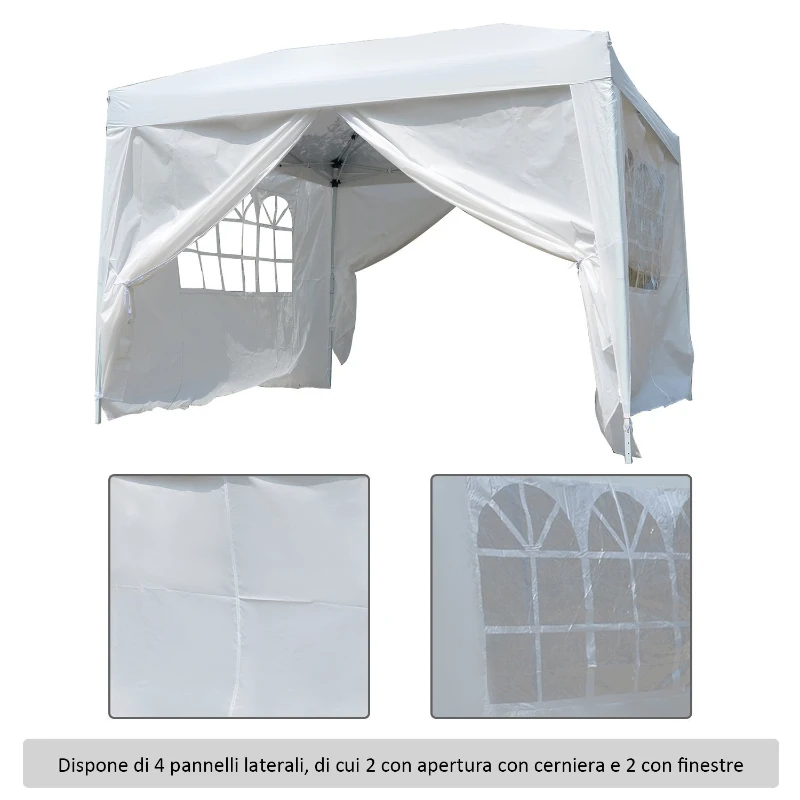Outsunny Gazebo da Giardino 3x3m Pieghevole e Impermeabile con Pannelli Laterali, Bianco