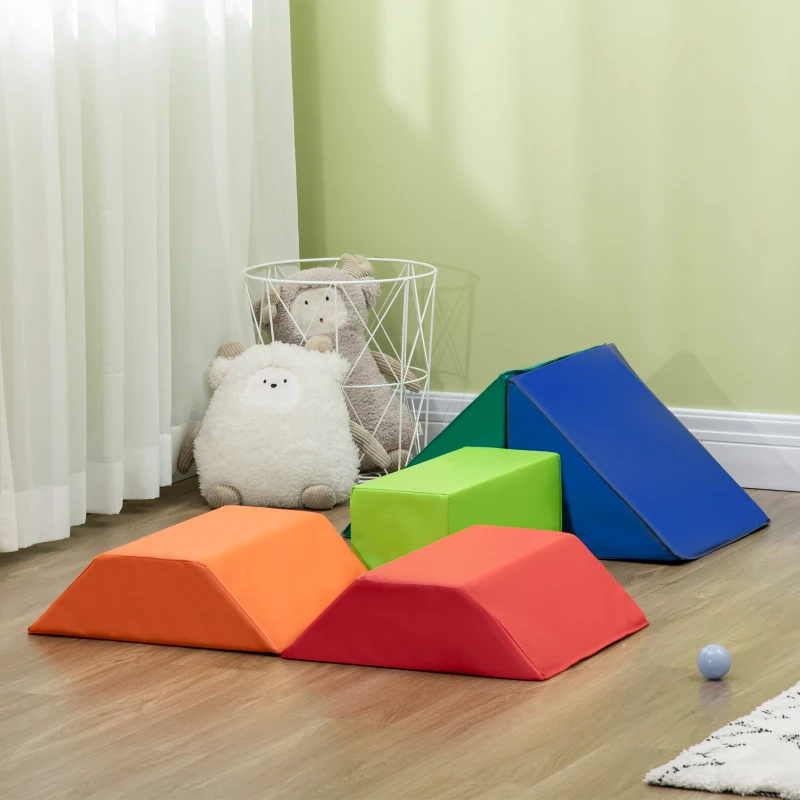 HOMCOM 5 Blocs de Construction en Mousse XXL - Jeux éducatif - Module motricité - parcours motricité enfant- certifiés Normes EN71-1-2-3 - Mousse EPE revêtement PU Multicolore