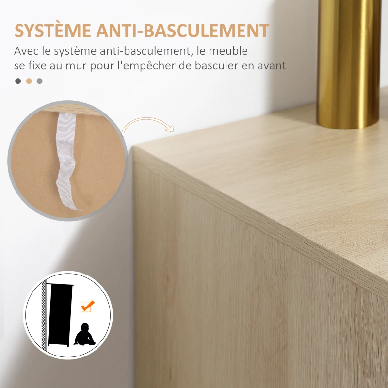 HOMCOM Buffet haut meuble de rangement design bohème double portes avec 3 étagères en cannage - 73 x 41 x 102 cm