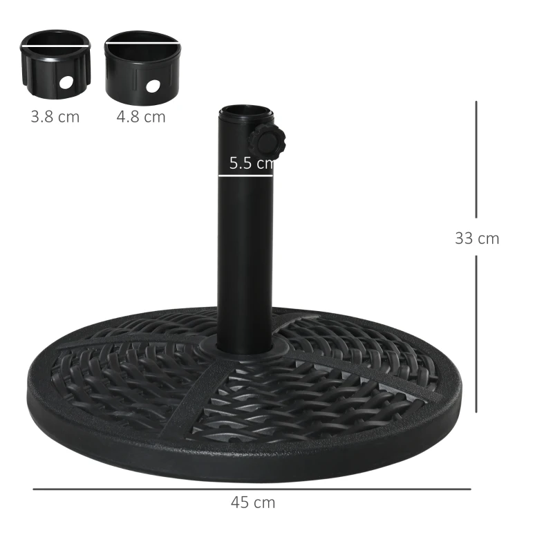 Outsunny Base per Ombrellone Rotonda Effetto Rattan Ø45x33 cm, Peso 9.5kg per Giardino e Terrazzo, Nero