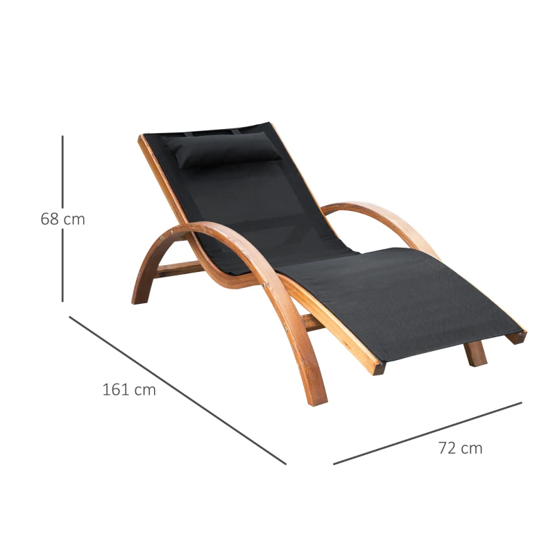 Outsunny Lettino Prendisole Chaise Longue con Poggiatesta in Legno e Tessuto a Rete, 165x72x86cm
