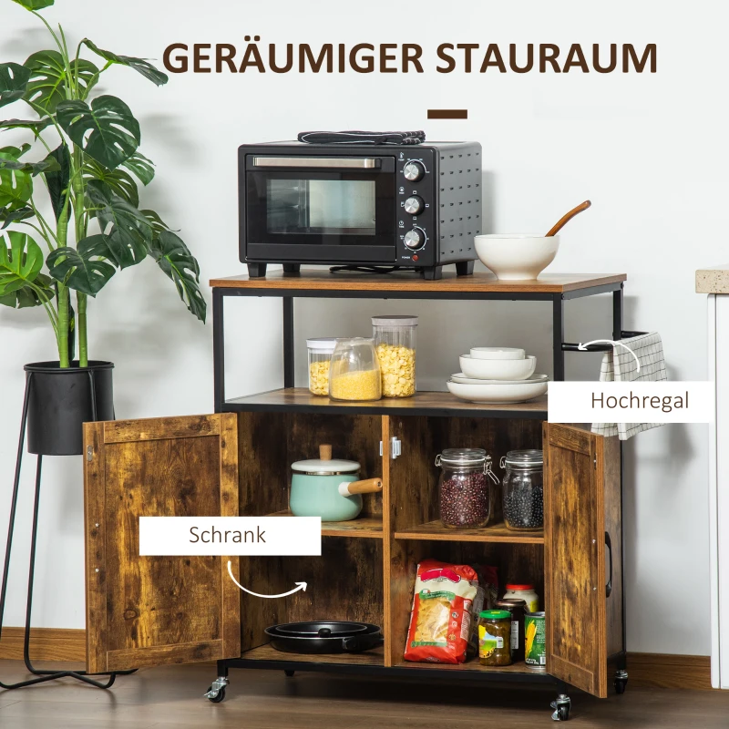 HOMCOM Wózek kuchenny 1 Styl przemysłowy 1 Regał 1 Szafa 4 Rolki 90 cm x 40 cm x 90 cm Czarny + Brąz